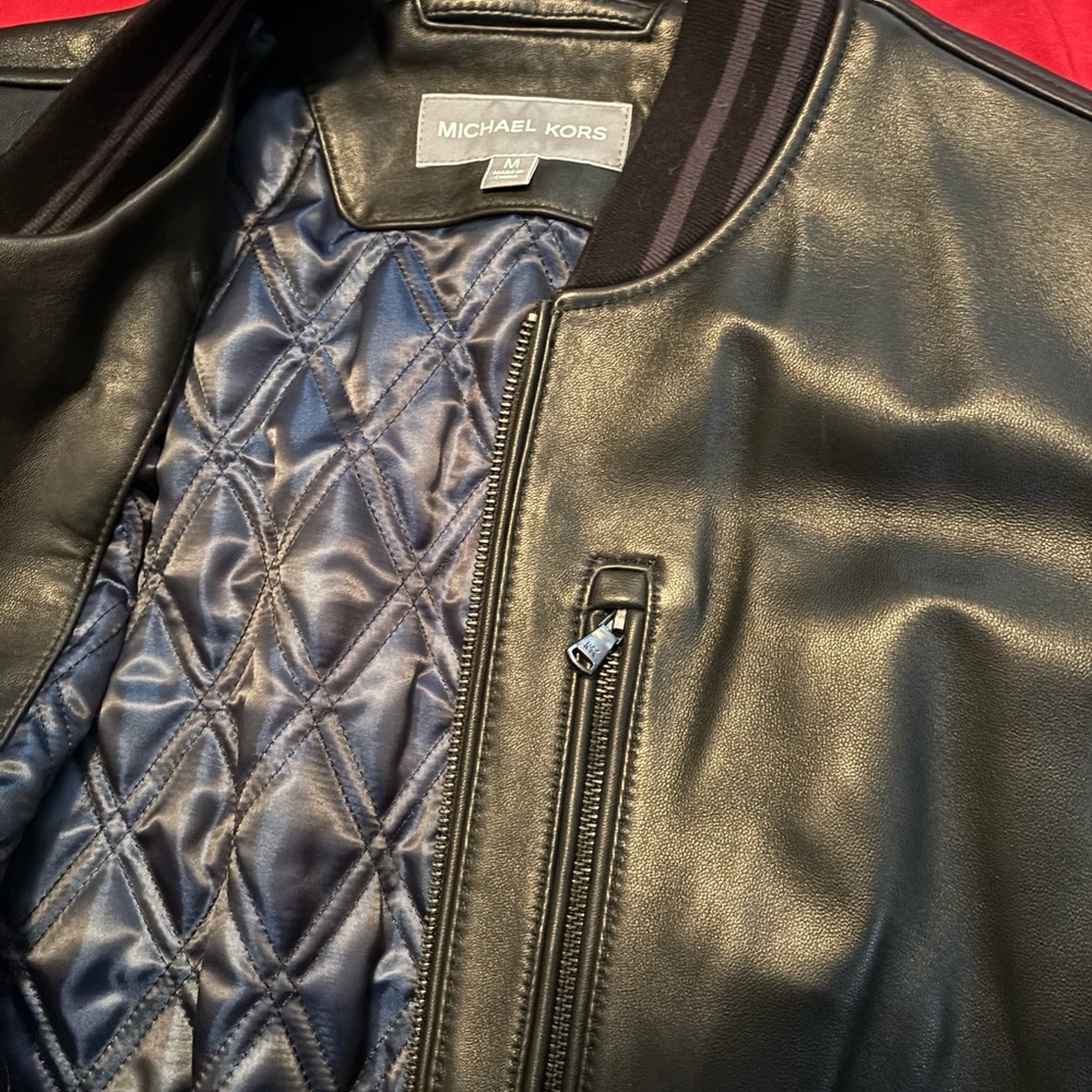 Michael Kors Black Bomber Jacket with Leather and Quilted Lining